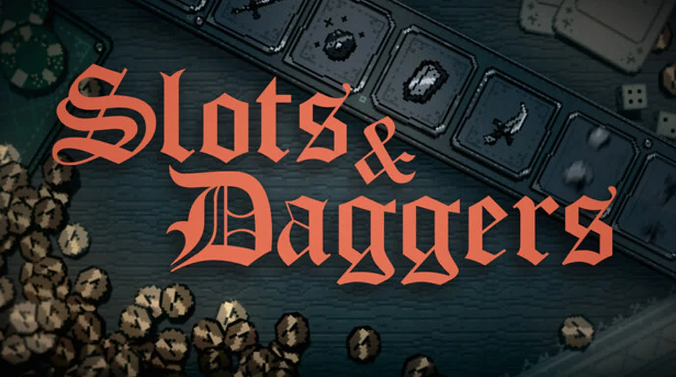 Official Slots & Daggers Steam capsule: gothic title over a slot-reel table